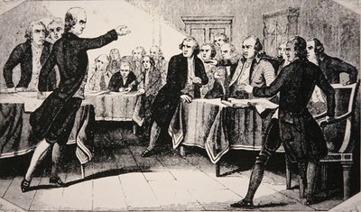 Patrick Henry vor der Virginia Assembly im März 1775 von American School