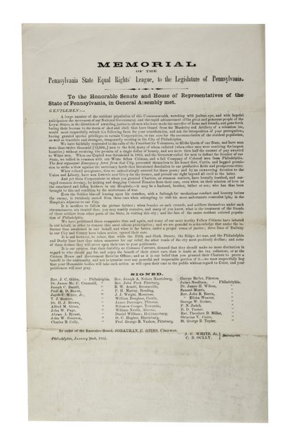 Pennsylvania State Equal Rights League, Gedenkschrift der Pennsylvania State Equal Rights League an die Legislative von Pennsylvania, 20. Januar 1865 von American School