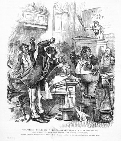 Politischer Cartoon, der Afroamerikaner als Politiker darstellt von American School
