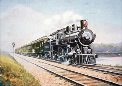 Postkarte des Overland Limited der Chicago & North Western Railroad von American School