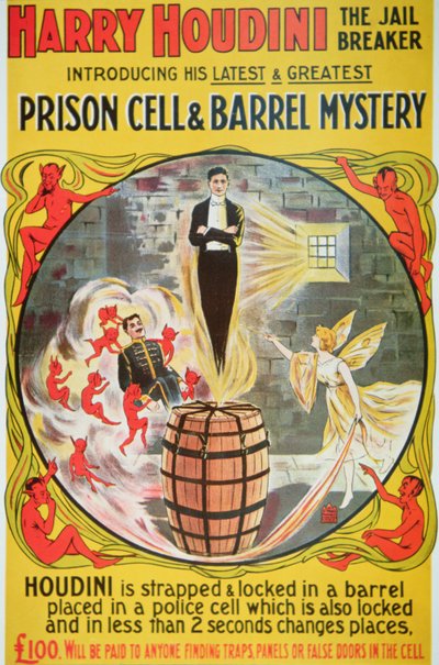 Plakat, das einen neuen Akt von Houdini bewirbt von American School