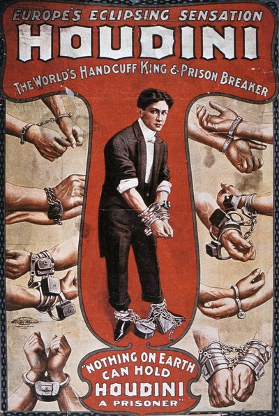 Plakat, das eine Vorstellung von Houdini bewirbt von American School