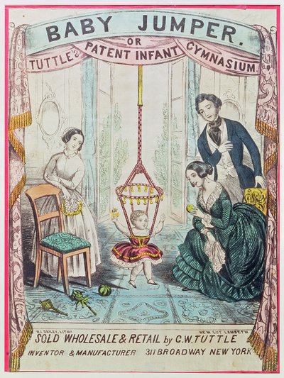 Plakat, das den Baby Jumper oder Tuttes Patent Infant Gym bewirbt, veröffentlicht von W.J. Dailey von American School