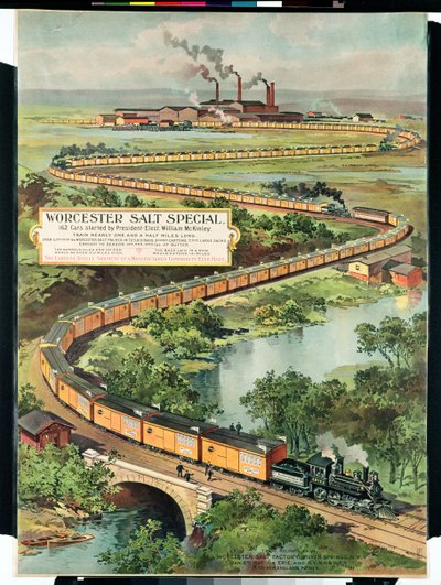 Plakat, das die Worcester Salt Special bewirbt, 162 Autos gestartet von Präsident-Elekt McKinley, 1897 von American School