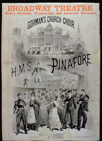 Plakat für HMS Pinafore, aufgeführt vom Gormans Church Choir im Broadway Theatre von American School