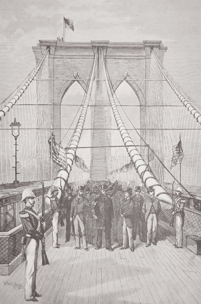 Präsident Chester A. Arthur bei der Eröffnungszeremonie der neuen Brooklyn Bridge, 24. Mai 1883 von American School