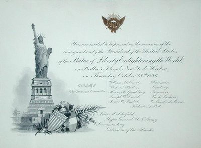 Präsidenteneinladung zur Einweihung der Freiheitsstatue, Donnerstag, 28. Oktober 1886 von American School