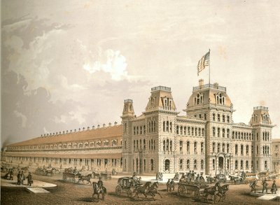 Bahnhof, aus Chicago Illustrated, mit literarischen Beschreibungen von James W. Sheahan, veröffentlicht von Jevne & Almini, Chicago, 1866-67 von American School