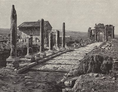 Ruinen der römisch-berberischen Stadt Timgad (altes Thamugas), Algerien (Gravur) von American School