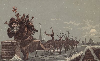 Weihnachtsmann und Rentiere liefern Geschenke von American School