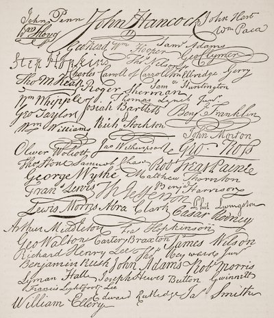 Unterschriften zur Unabhängigkeitserklärung, 1776, Illustration aus Cassells Illustrierter Geschichte Englands von American School