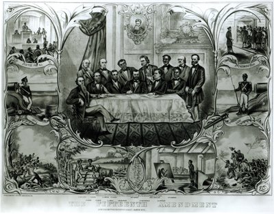 Der Fünfzehnte Verfassungszusatz, unterzeichnet von Präsident Ulysses S. Grant (1822-85) im März 1870 von American School
