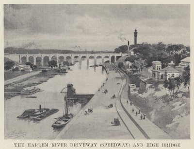 Der Harlem River Driveway (Speedway) und die High Bridge von American School