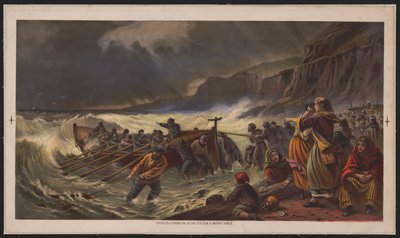 Der Aufbruch, das Starten des Rettungsbootes, ca. 1878 von American School