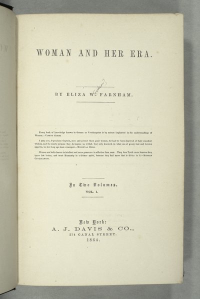 Titelseite von Women and Her Era von Eliza Wood Farnham (1815-64), veröffentlicht in New York, 1864 von American School