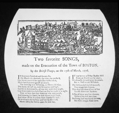 Zwei Lieblingslieder, geschrieben zur Evakuierung von Boston durch die britischen Truppen am 17. März 1776 von American School