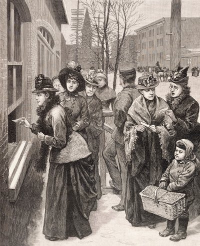 Frauen bei der Stimmabgabe in Cheyenne, Wyoming, USA (Lithografie) von American School