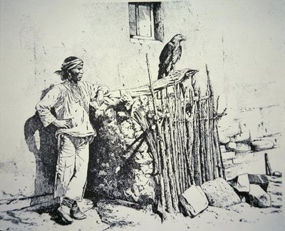 Zuni-Stammesangehöriger mit einem Adlerkäfig von American School