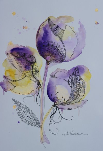 Elegante Aquarell Kritzelblumen von Amy Tieman
