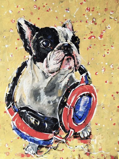 Französische Bulldogge mit Kopfhörern von Anda Bieza