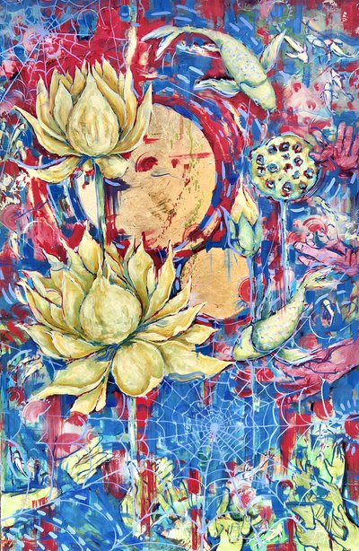 Goldene Lotus-Koi-Harmonie von Anda Bieza