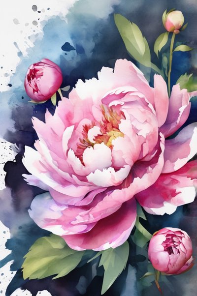 Rosa Pfingstrose Aquarell von Anda Bieza