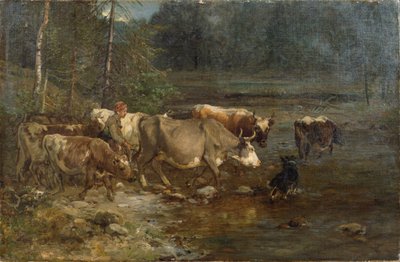 Melkerin und Kühe am Wasserposten von Anders Askevold