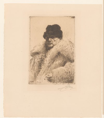 Selbstporträt mit Pelz und Mütze von Anders Leonard Zorn (signed by artist)