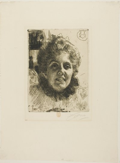 Aurore (Mrs. Aurore Klintberg, geb. Oxenstierna, Kopf) von Anders Leonard Zorn