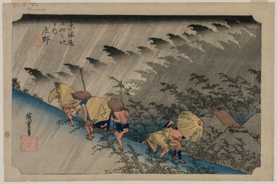 Regen bei der Shono-Station 46 aus der Serie Dreiundfünfzig Stationen des Tokaido, 1833 von Ando Hiroshige