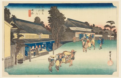 Narumi, ein für seine Stoffe berühmter Ort, in den 53 Stationen der Tokaido-Straße von Ando Hiroshige