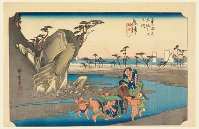 Okitsu-Fluss, in Die Dreiundfünfzig Stationen der Tokaido-Straße (Tokaido Gojusan Tsugi-no Uchi) von Ando Hiroshige