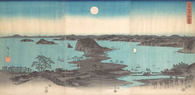 Panorama der Acht Ansichten von Kanasawa unter einem Vollmond, 1857 von Ando Hiroshige