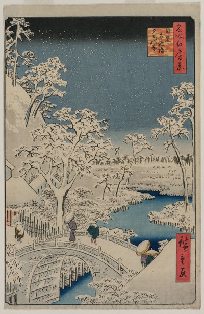 Bild der Dämmerung an der Trommelbrücke in Meguro von Ando Hiroshige