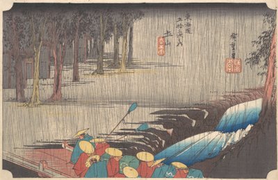 Frühlingsregen in Tsuchiyama, aus der Serie Dreiundfünfzig Stationen des Tokaido, 1834-35 von Ando Hiroshige
