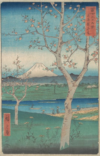 Blick auf den Berg Fuji von Koshigaya, Provinz Musashi, 4. Monat, Pferdejahr 1858 von Ando Hiroshige