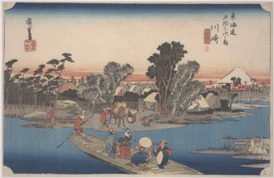 Eine Fähre auf dem Rokugo-Fluss von Ando or Utagawa Hiroshige