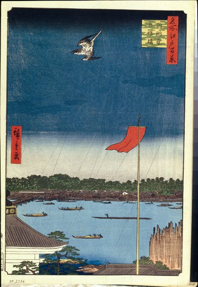 Hundert berühmte Ansichten von Edo: Komakata-Halle und Azuma-Brücke von Ando or Utagawa Hiroshige
