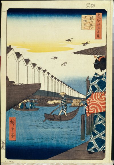 Hundert berühmte Ansichten von Edo: Yoroi no watashi Koami-cho von Ando or Utagawa Hiroshige