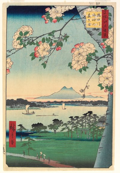 Wald des Suijin-Schreins und Masaki am Sumida-Fluss, 1856, 8. Monat von Ando or Utagawa Hiroshige