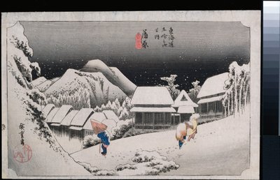 Nachtschnee, Kambara, aus der Serie "Die dreiundfünfzig Stationen des Tokaido" von Ando or Utagawa Hiroshige