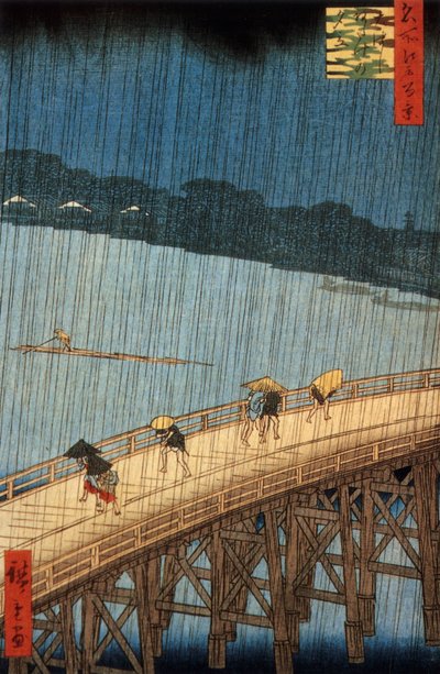 Plötzlicher Regenschauer (yudashi) auf der Ohashi-Brücke, Japan, Gravur von Ando Hiroshige von Ando or Utagawa Hiroshige