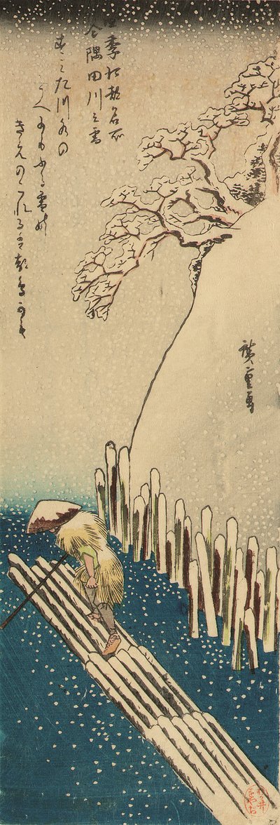 Winterlicher Schnee am Sumida-Fluss, aus der Serie Berühmte Orte in Edo in den vier Jahreszeiten von Ando or Utagawa Hiroshige