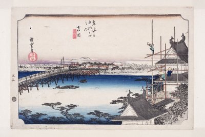 Yoshida: Die Toyokawa-Flussbrücke von Ando or Utagawa Hiroshige
