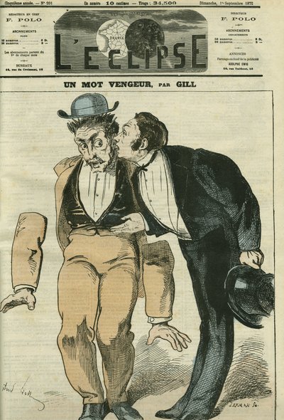 Ein rachsüchtiges Wort, der erste Herr lässt die Arme sinken, als er das Wort „Zensur“ hört. Titelblatt in „L