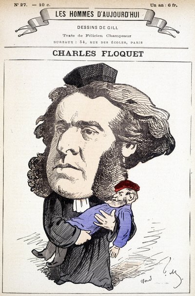 Karikatur von Charles Floquet (1828-1896), Anwalt und Präsident des Rates zwischen 1888 und 1889. Er verwundete General Boulanger in einem Duell, dessen Ideen er bekämpfte. Zeichnung von Gill in „Die Männer von heute“. von Andre Gill