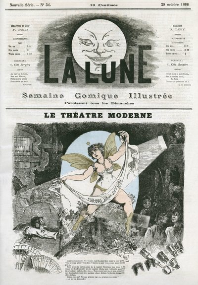 Le Theatre Moderne in Paris. Karikatur von Gill, in „La Lune“, 28. Oktober von Andre Gill