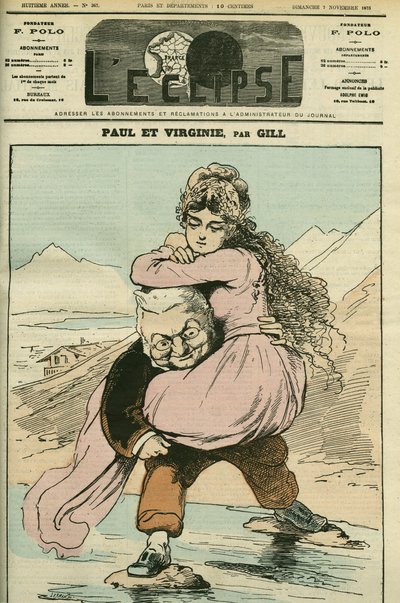 Porträt von Adolphe Thiers (1797-1877), französischer Historiker und Politiker, dargestellt in „Paul et Virginie“ (die Republik). Titelbild in „L