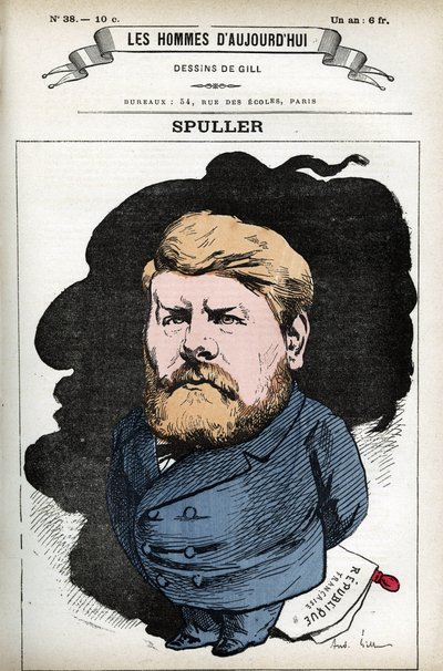 Porträt von Eugene Spuller (1835-1896), französischer Politiker und Anwalt. Karikatur von Gill, in "Les Homme d