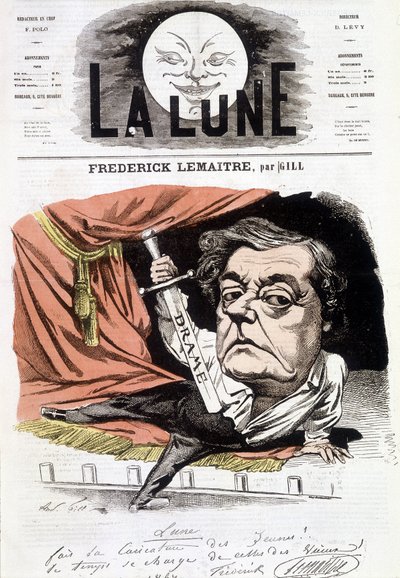 Porträt von Frédérick Lemaître (1800-1876), französischer Dramatiker und Schauspieler. Karikatur von Gill in „La Lune“, 16. Juni von Andre Gill